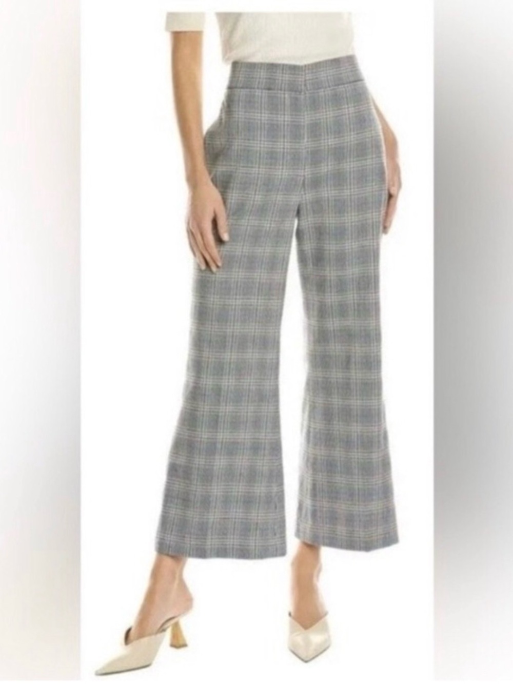 Rebecca Taylor Blue & Black Plaid Wide-Leg Crop Pants